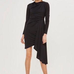 Top Shop Black Assymetric Crepe Drape Dress